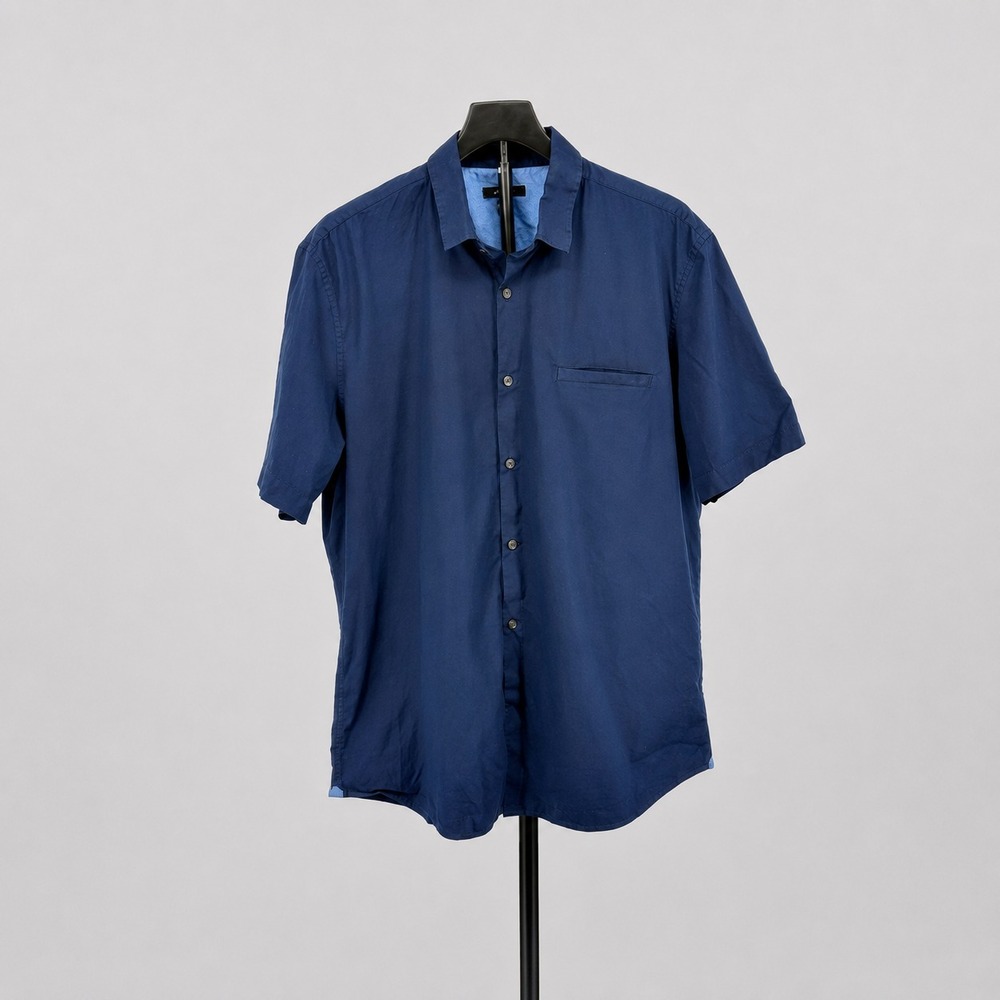 Men's Navy Stretch Cotton Button Up Shirt XL Smart Casual Minimalist Alfani